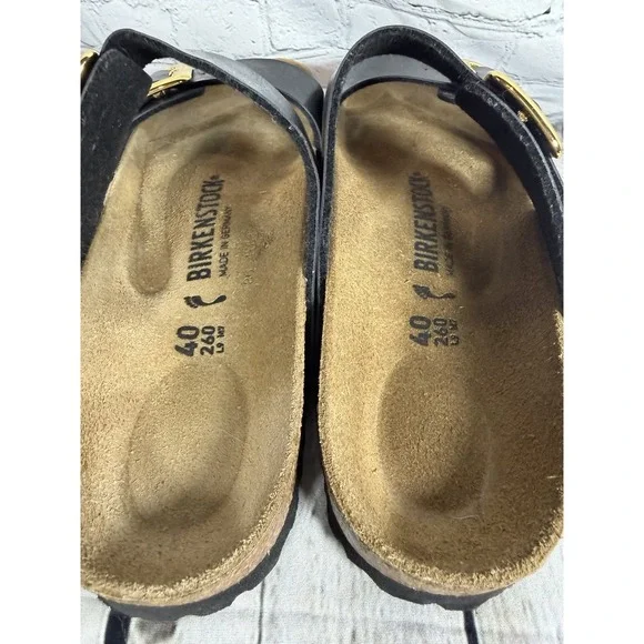 Birkenstock Arizona Big Gold Buckle Sandals Black Leather EU 40 W 9.5 EXCELLENT - Picture 7 of 9